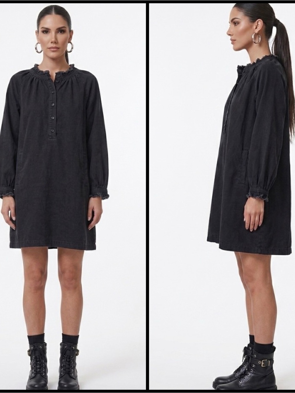 Grade & Gather Enzyme Washed Twill Raglan SleeveS Oversized Shirt Boho Dress L